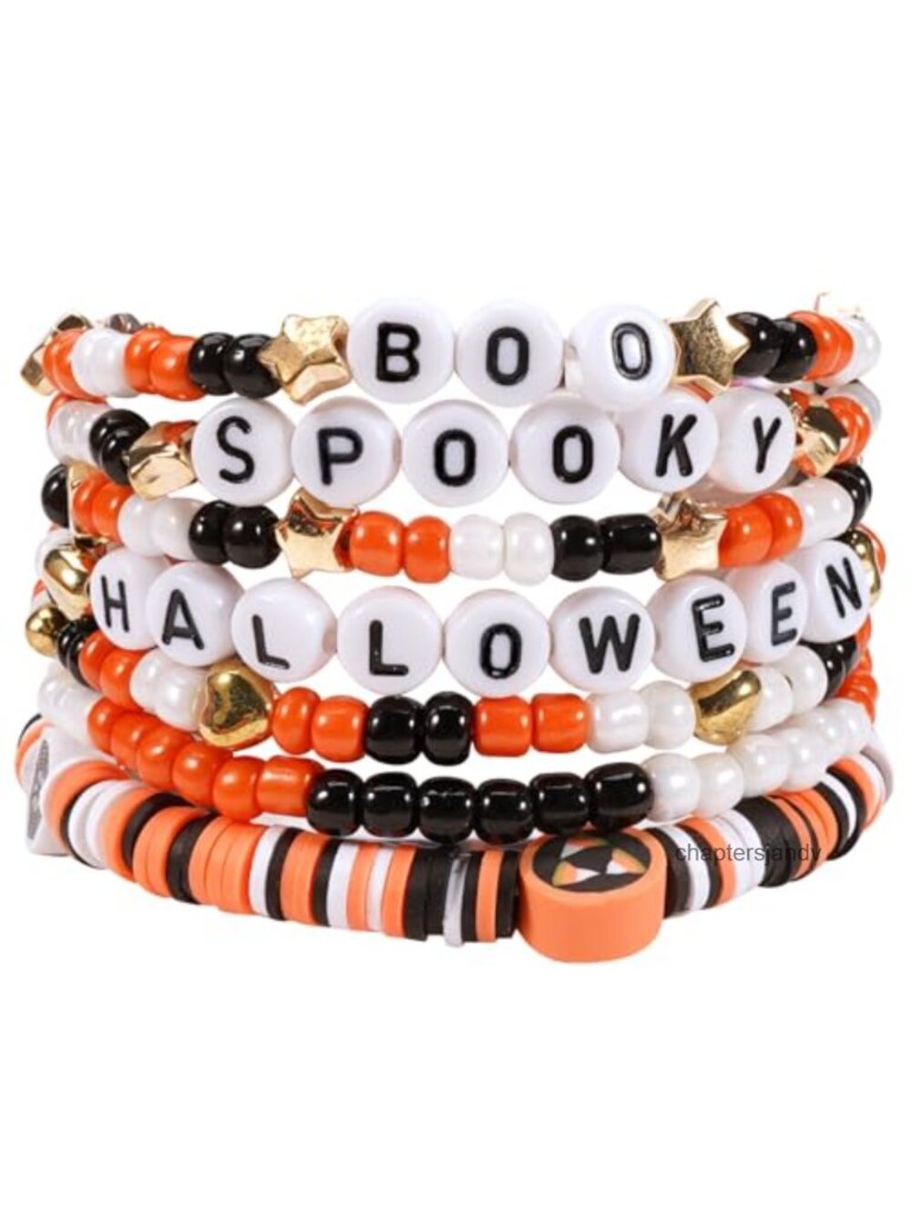 Stretchy Beaded Stackable Halloween Bracelet Set Skull Pumpkin Ghost Bat